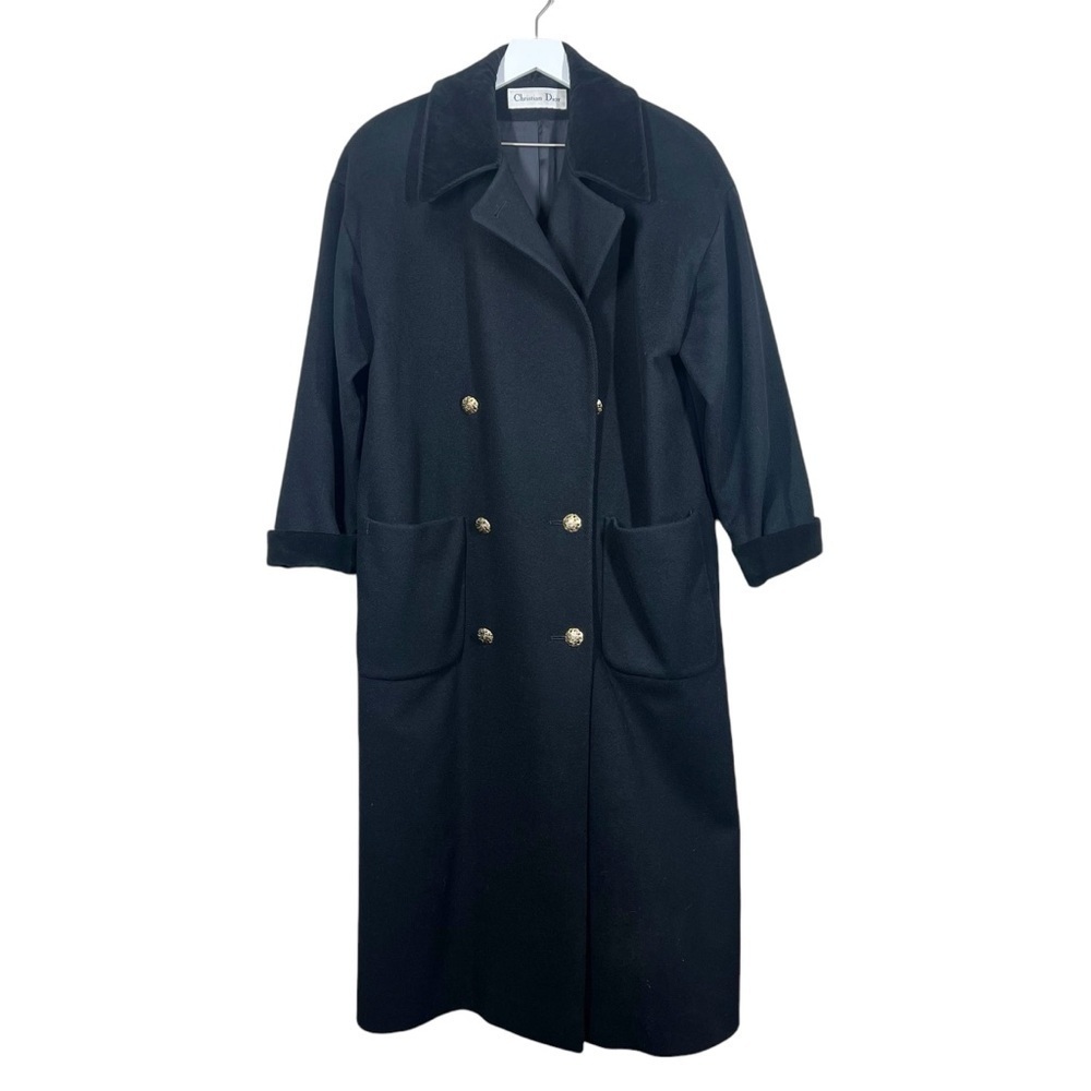 Christian Dior Womens Vintage 90s Oversized Longline Black Wool Peacoat Size 8